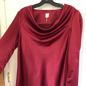 Red Burgundy Satin Evening Blouse Top, XS